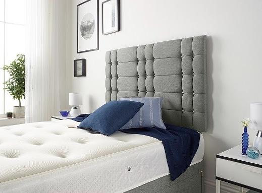 grey headboard and bed